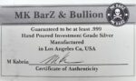 MK BarZ and Bullion 1 oz "The Siege" .999 fine silver bar