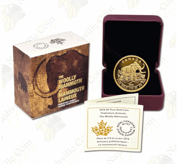 2014 Canada 1/10 oz .9999 fine gold Proof "Prehistoric Animals" series Woolly Mammoth