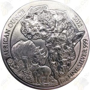 2012 Rwanda Wildlife Series 1 oz .999 fine silver Rhinoceros