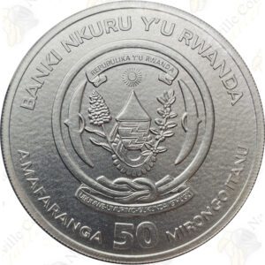 2012 Rwanda Wildlife Series 1 oz .999 fine silver Rhinoceros