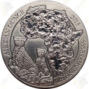 2013 Rwanda Wildlife Series 1 oz .999 fine silver Cheetah