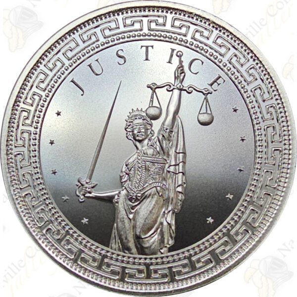 Intaglio Mint "Limited Mintage" Mint Club #6 "Justice" 1 oz .999 fine silver round