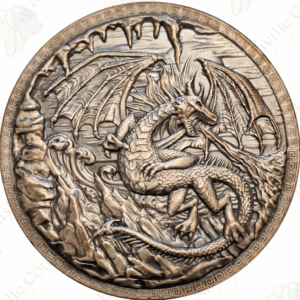 Monarch Precious Metals 10 oz .999 Fine Silver - Dragon vs Vikings Ultra High Relief Fantasy Round with Walnut Box