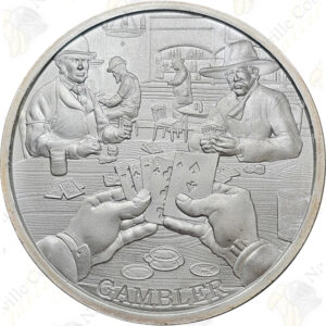 Elemetal 1 oz .999 fine silver Prospector "Gambler" round